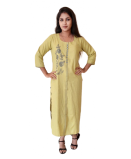 Cotton Kurti Green With Embroidery